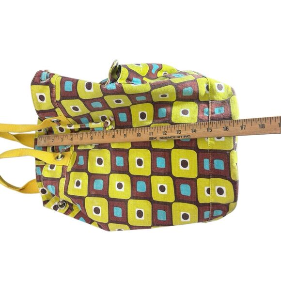 Ecototes Canvas Drawstring Bucket Backpack Geometric Print Yellow Brown - Picture 6 of 14